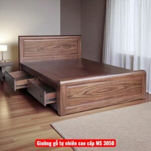 Giường ngủ gỗ sồi sơn màu óc chó
