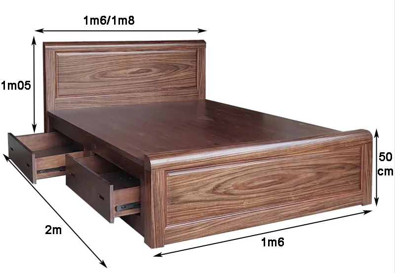 Giường ngủ gỗ sồi sơn màu óc chó