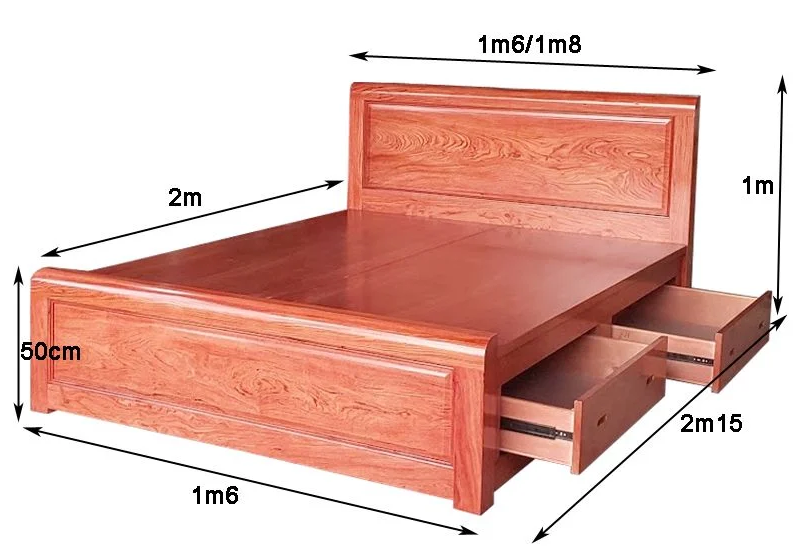 Giường ngủ gỗ tự nhiên có hộc kéo