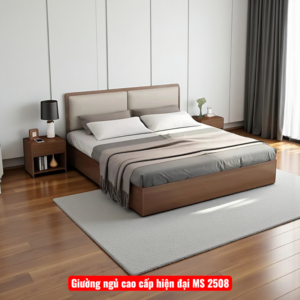 Giường ngủ hiện đại đầu nệm màu nâu sang trọng