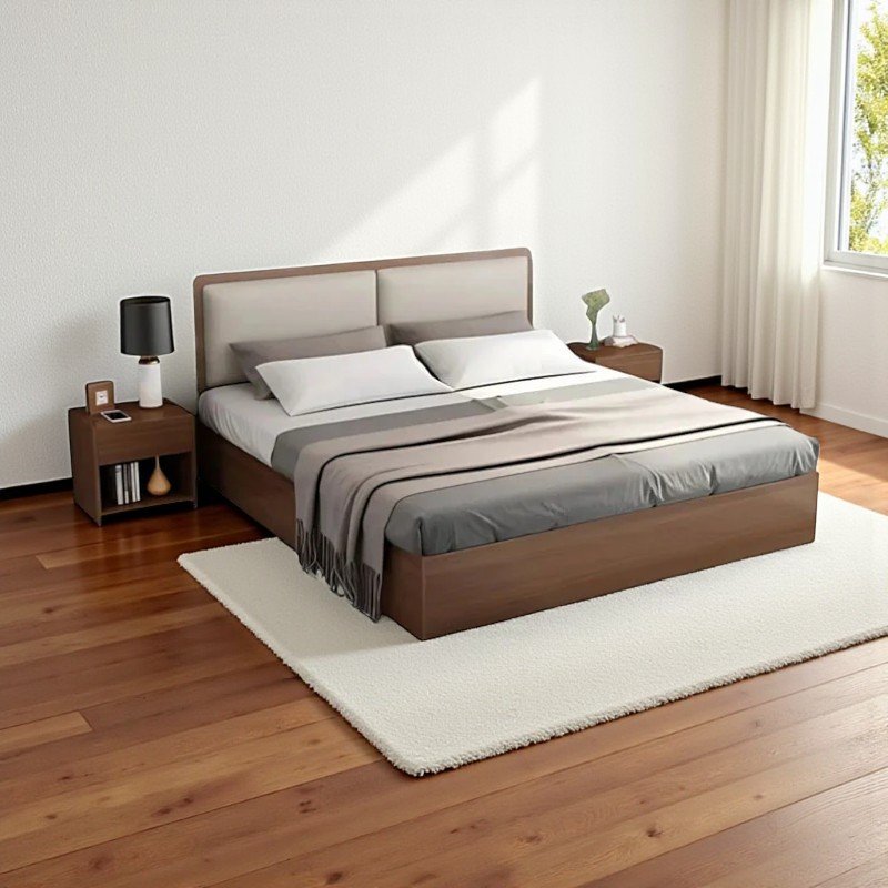 Giường ngủ hiện đại đầu nệm màu nâu sang trọng