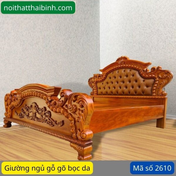 Giường gỗ gõ bọc da MS 2610