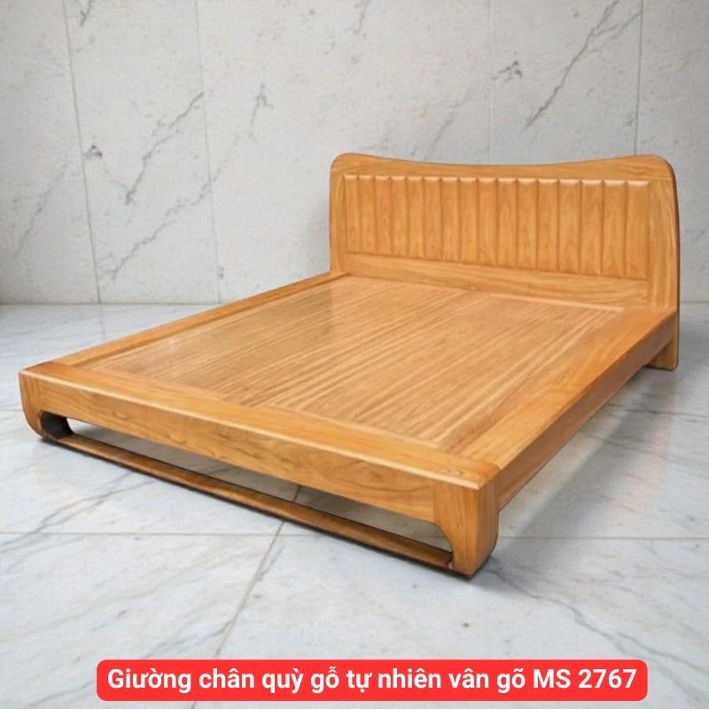 Giường chân quỳ gỗ tự nhiên vân gõ MS 2767