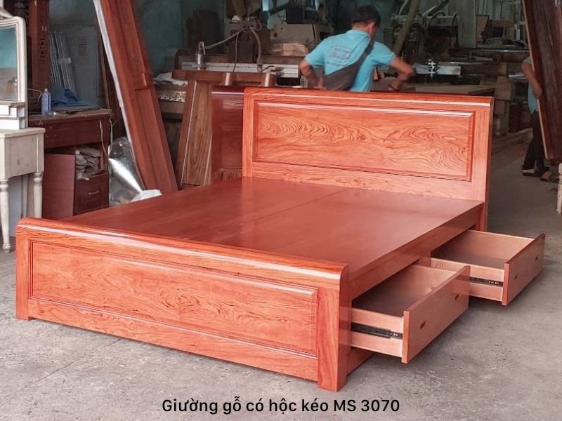 Giường có hộc kéo gỗ tự nhiên vân hương đá MS 3070 - Ảnh 4