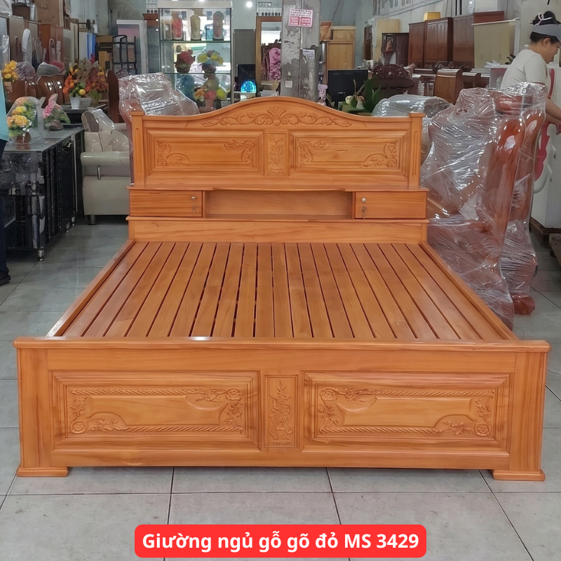 Giường gỗ gõ đỏ cao cấp MS 3429