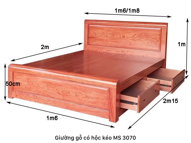 Giường có hộc kéo gỗ tự nhiên vân hương đá MS 3070 - Ảnh 7