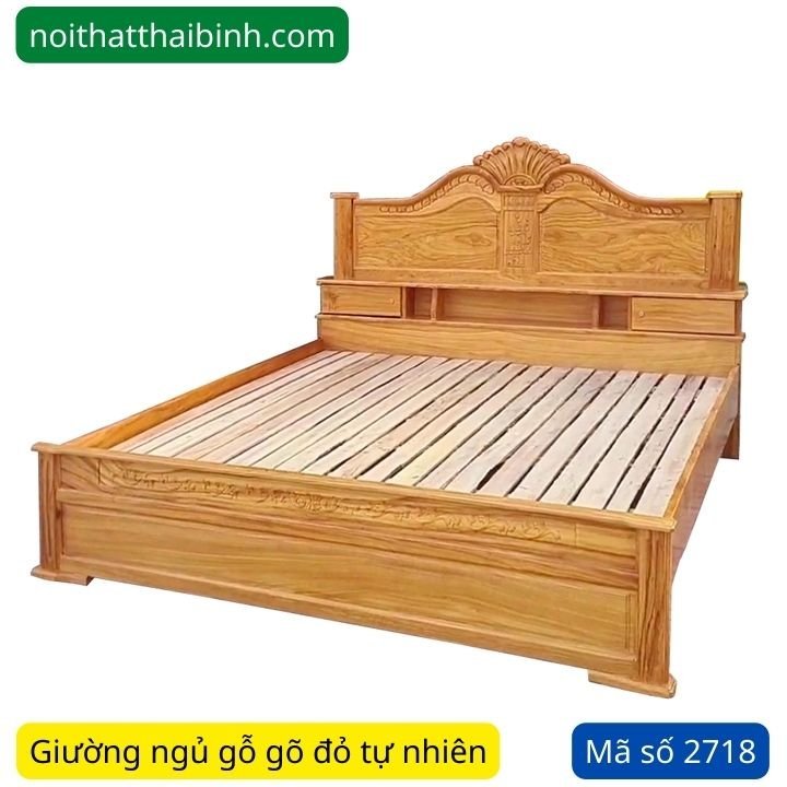Giường gỗ gõ đỏ đẹp MS 2718