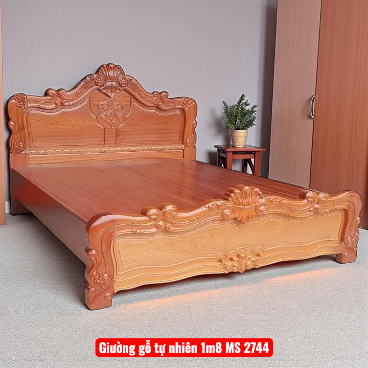 Giường gỗ tự nhiên 1m8 MS 2744